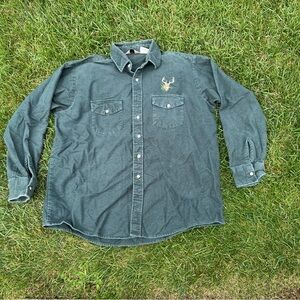 Winter Run Dark Green Flannel Shirt Men’s L Embroidered Deer USA Made